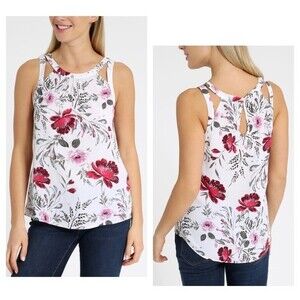 Kismet white red and pink floral cutout top size small NWT